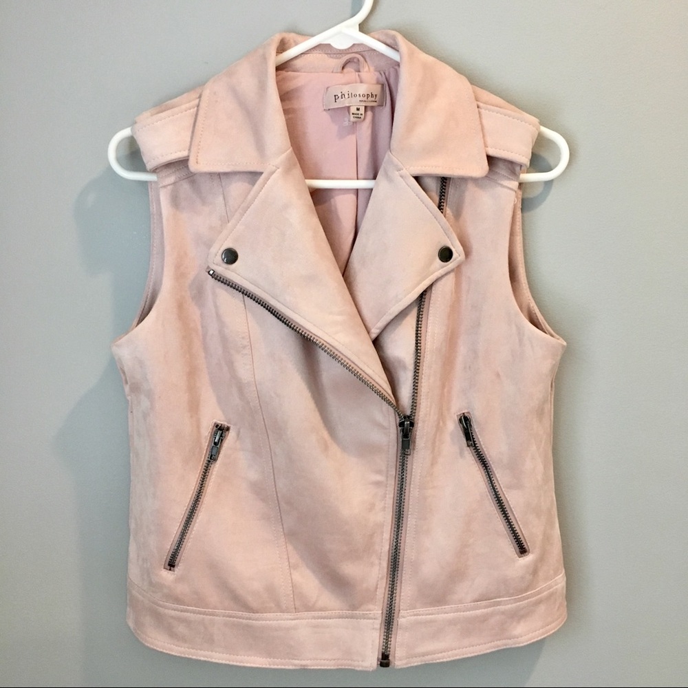 Philosophy light pink suede vest Medium EUC - Picture 2 of 7